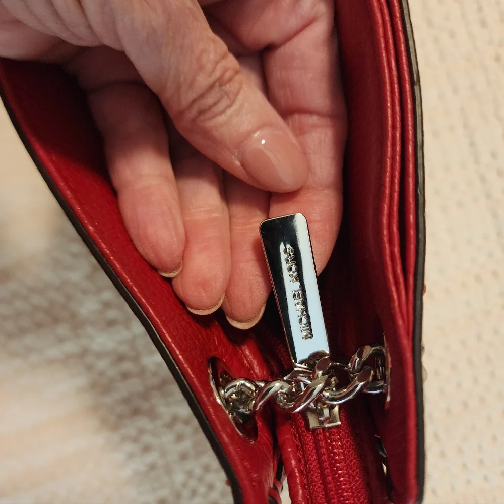 Michael Kors Whipped Chelsea Red Leather Bag with Tassel Silver $328 NEW